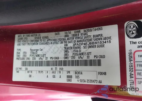 2011 Ford Fiesta Se from USA, damaged, VIN 3FADP4EJ8BM153415
